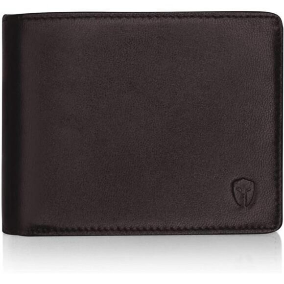 2 ID Window RFID Wallet for Men Bifold Side Flip (Brown - Sheepskin Leather)